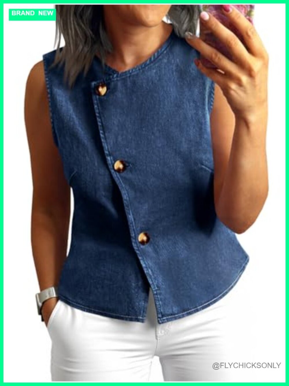 Sleeveless Denim Vest Button Down Jean Tank Top Fitted Casual Summer